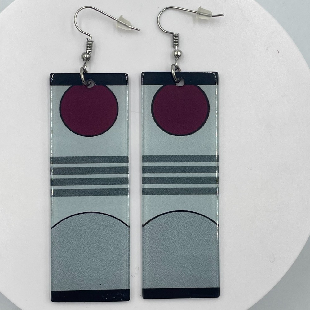 VTG Geometric Acrylic Rectangle Dangle Earrings Anime Cosplay Hanafuda Style
